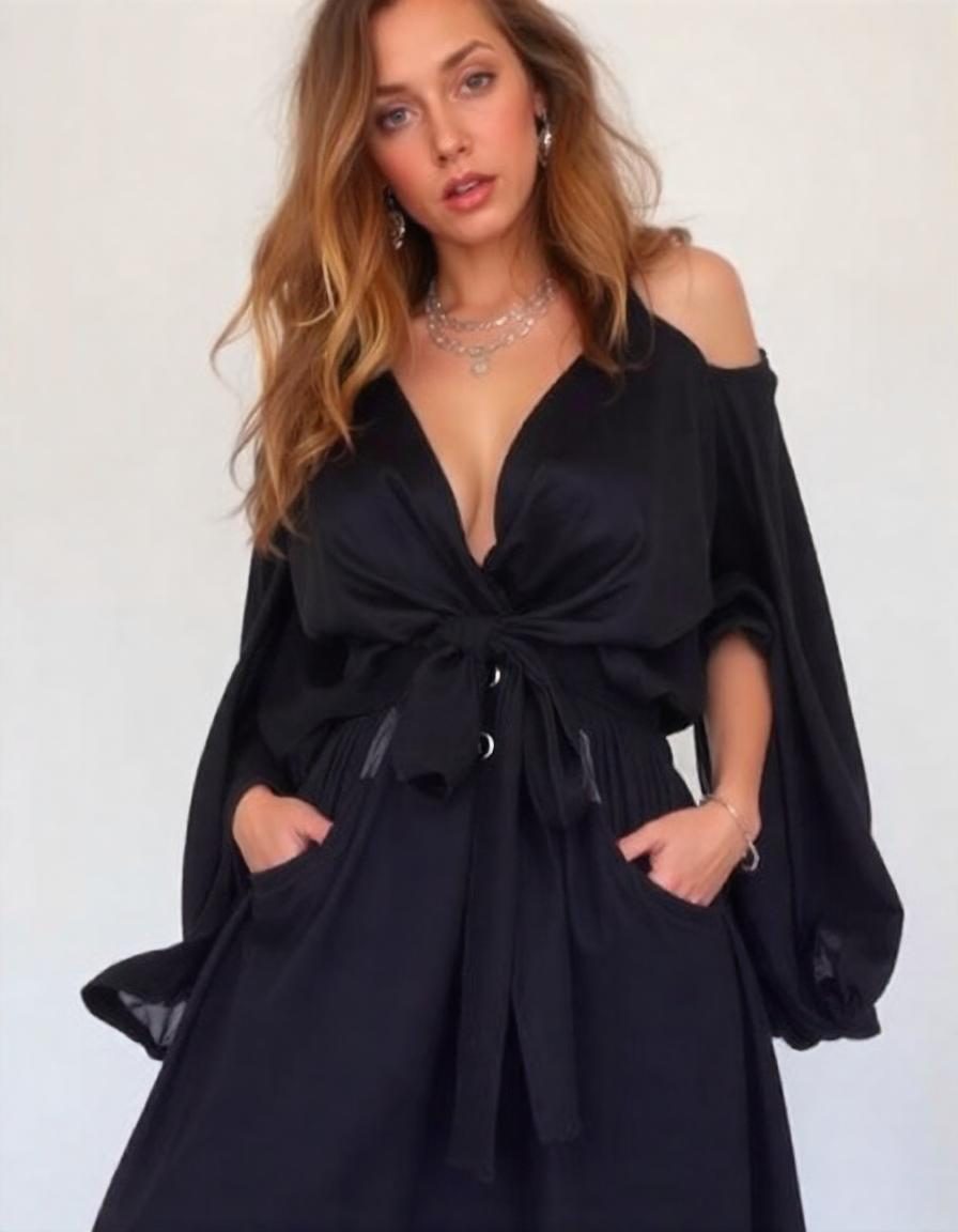 robe en tissu voile de viscose noir