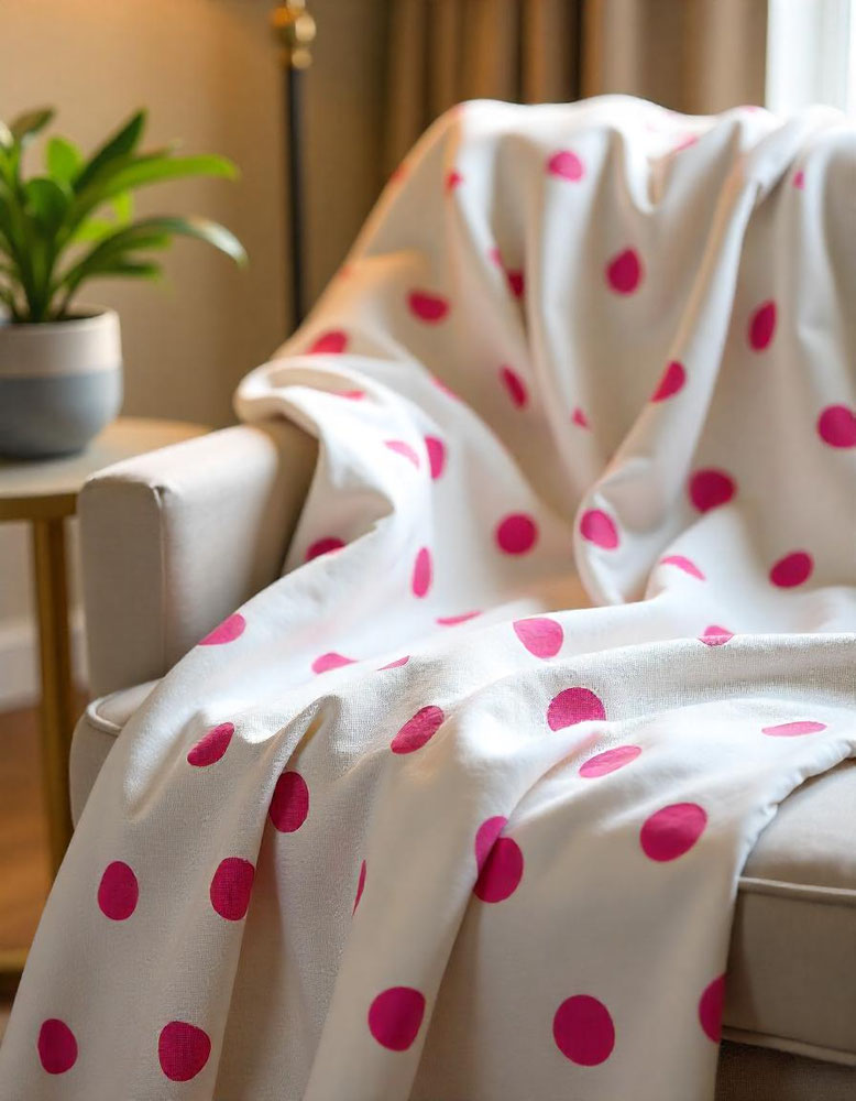 Tissu Burlington polyester Blanc à Pois Fuchsia