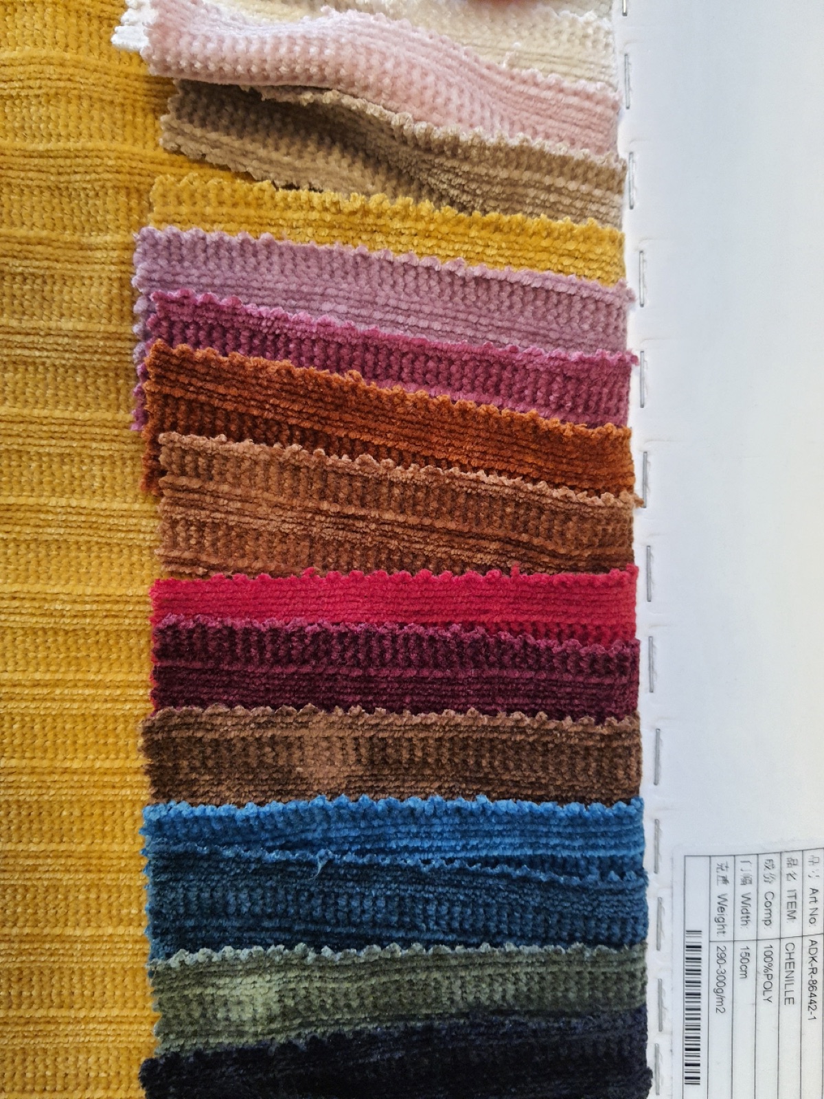tissu maille tricot chenille safran, jersey bord cote, Mitex grossiste